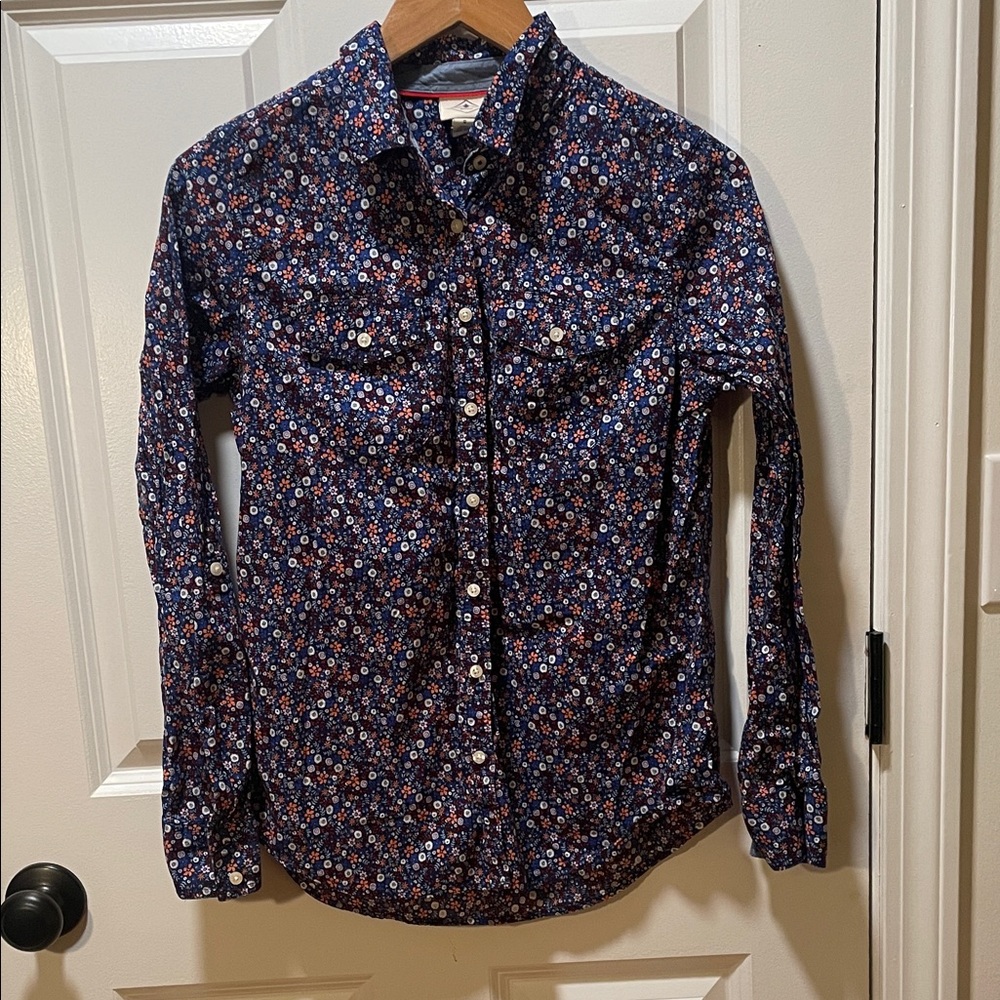 St. John's Bay Navy Floral Cotton Shirt Size Small